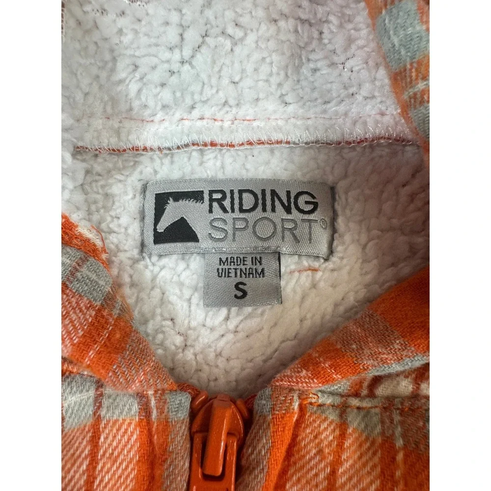 Riding Sport Sherpa Lined Plaid Hooded Jacket Women Small Orange Full Zip Fleece
